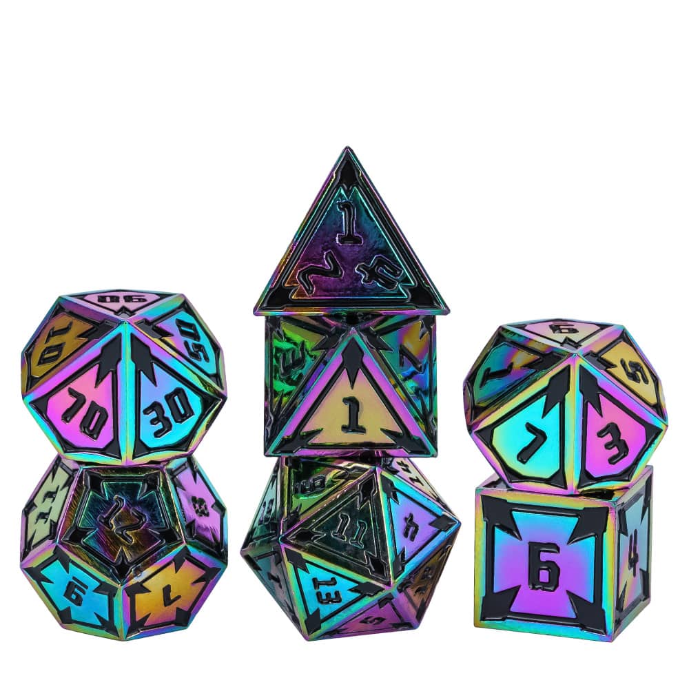 Cusdie New Metal DnD Dice Set Minimalist Rhomb Pattern D4-D20 Polyhedral Dice for D&D Pathfinder Tabletop RPG Board Games