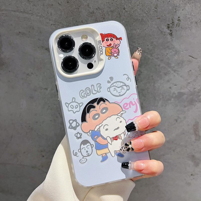 Nini Shin-chan Double-Layer Colored Silver Cartoon Phone Case for iPhone 18 Pro Max 13/12/11 Drop Protection Case