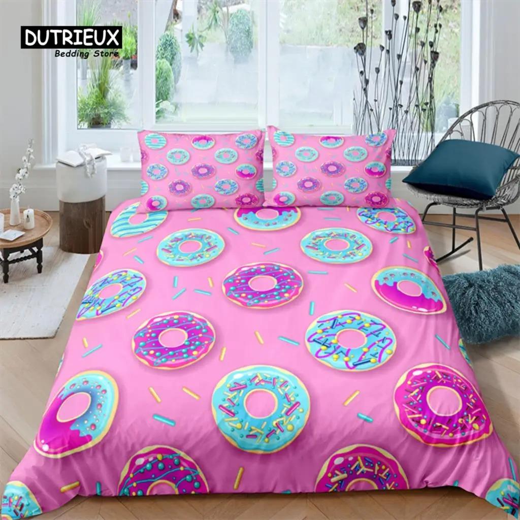 Luxury 3D Pink Donuts Print Home Living Comfortable Duvet Cover Set Pillowcase Kid Bedding Set Queen and King EUUSAUUK Size
