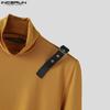 INCERUN Men's High Neck Patchwork Long Sleeve Splits Irregular Rib T-shirts Undershirts