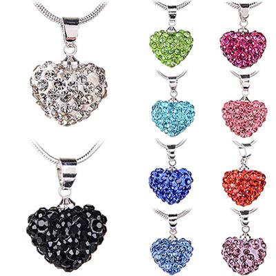 Women's Sweet Inlaid Rhinestone Love Heart Pendant Short Necklace Gift