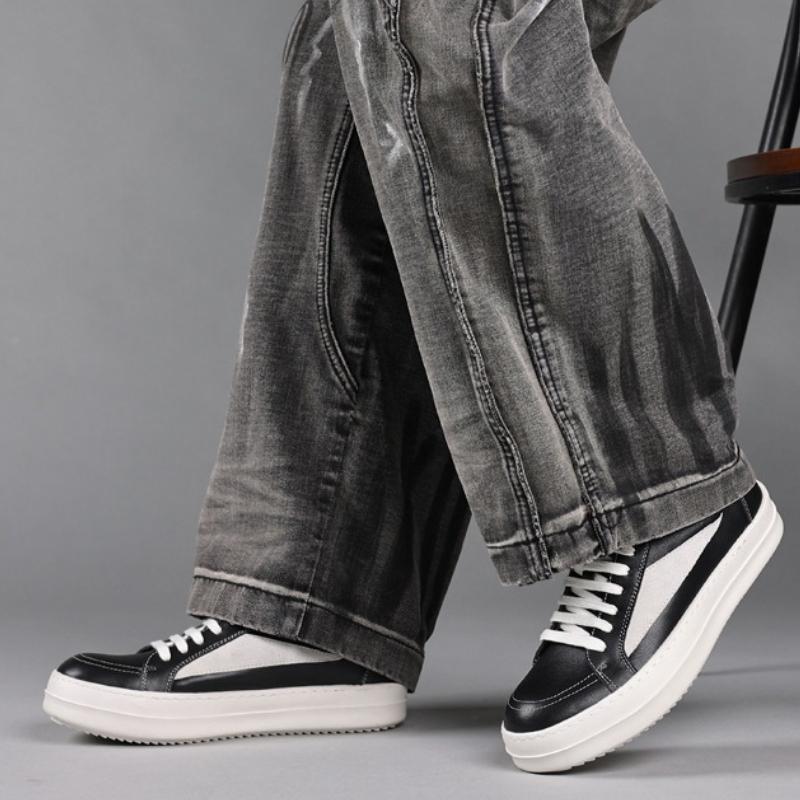 New Niche Men's Leather Casual Shoes Lightweight Breathable Board Shoes Outdoor Non-slip Wear-resistant Platform Leather Shoes
