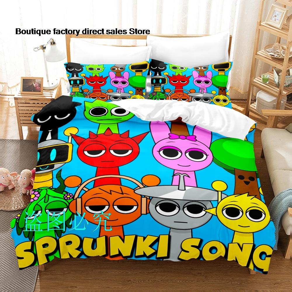 

Sprunki Bedding Set Single Twin Full Queen King Size Bed Set Adult Kid Bedroom Duvetcover SetsSprunki Anime parure de lit Bed AU Single(140x210cm)