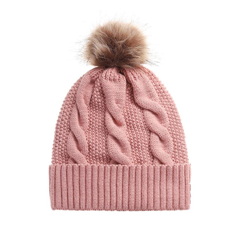 Factory Price MOQ 20 Custom Patch Embroidery logo Cuffed Jacquard Knitted Women Winter Beanie Pom Pom Hats розовый