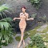 New Chinese-Style Cheongsam with Pleated Frog Button & Hollow-Out Design - Short, Hip-Hugging, Sexy Dress.