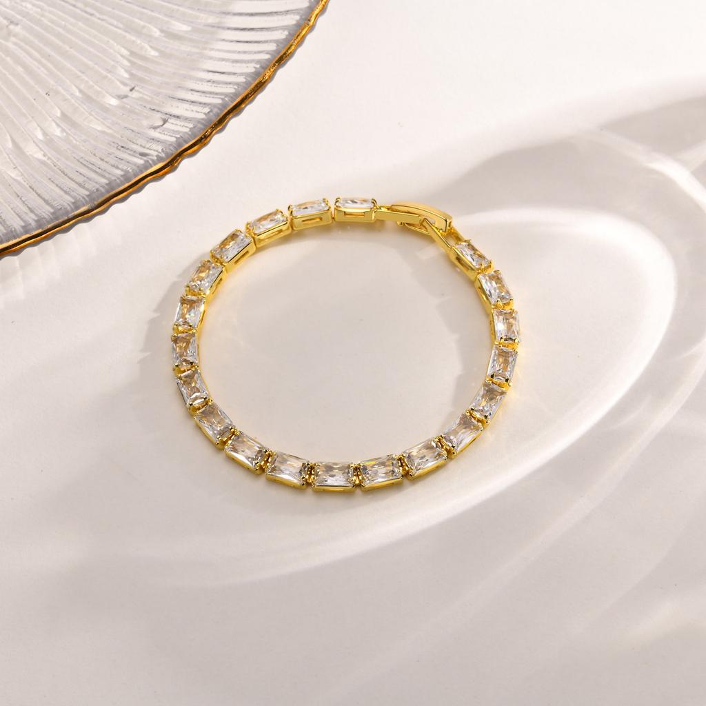 Trendy 4MM CZ Stone Row Metal Link Bracelets For Women Girls, Bling Tennis Charm Bracelet Wristband Anniversary Birthday Gift