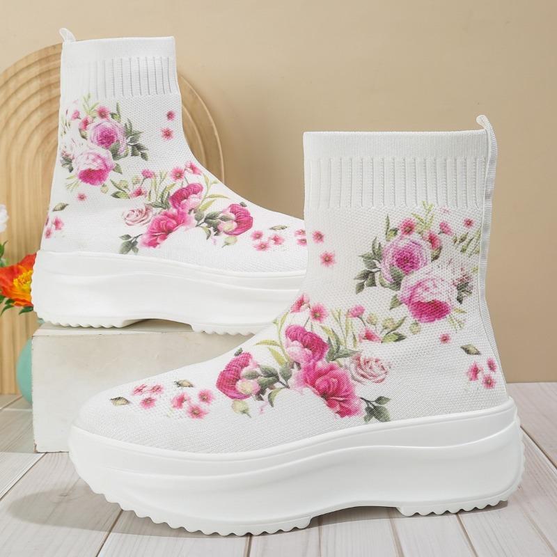 fashion Women's Shoes on Sale 2024 New Elastic Fabric Women's Boots Autumn Round Toe Breathable Mesh Shoes Ladies Flat Middle Tube Boots