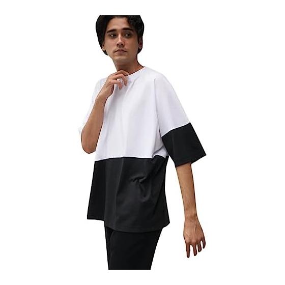 [Azure by Mausie] Cut and sew SWITCHING TWO TONE TOPS Men s 251GST80-206D