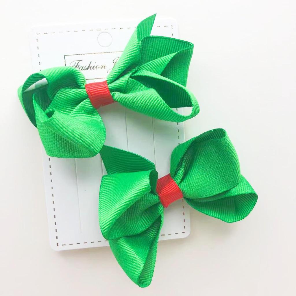 Green Threaded Bow Hair Clip - Party & Festival Gift, 3D Four-Ear Design, Flyaway Hair Accessory for Girls