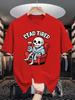 Unisex Crew Neck Tee Skeleton Dead Tired Text Graphic Print Soft Cotton Loose Short Sleeve Summer Casual Male Daily Streetwear Tops