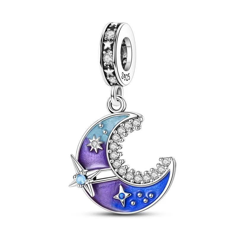 925 Silver Star Moon Charms Earrings Pendant Beads Fit Bracelet Necklace DIY Fine Jewelry Gift for Women