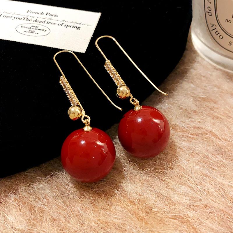 

Rectangle zircon round artificial pearl ear hook simple fashion exquisite earrings retro court temperament earrings