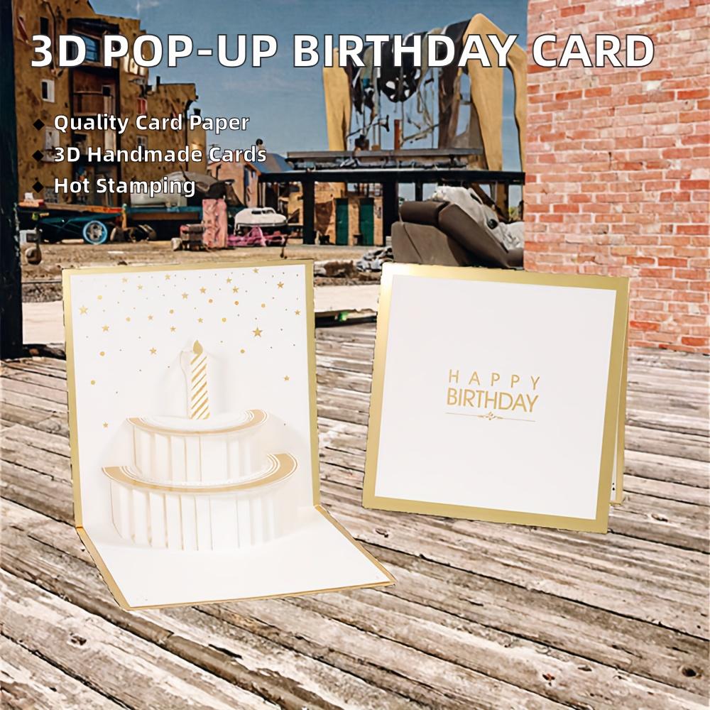 1pc 3D Golden Creative Paper Card | Handcrafted Hollow Paper Sculpture Cake Birthday Greeting Card for Group, Gift Card