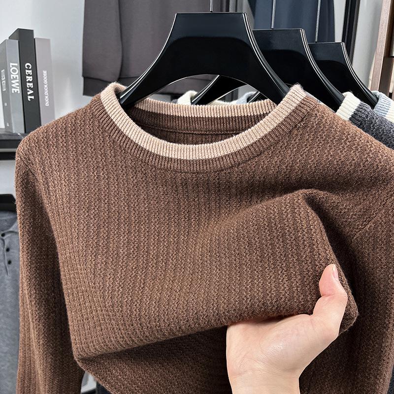

2025 Men s High-End Faux Wool Round Neck Knit Base Layer for Autumn/Winter 2XL колір темно кави