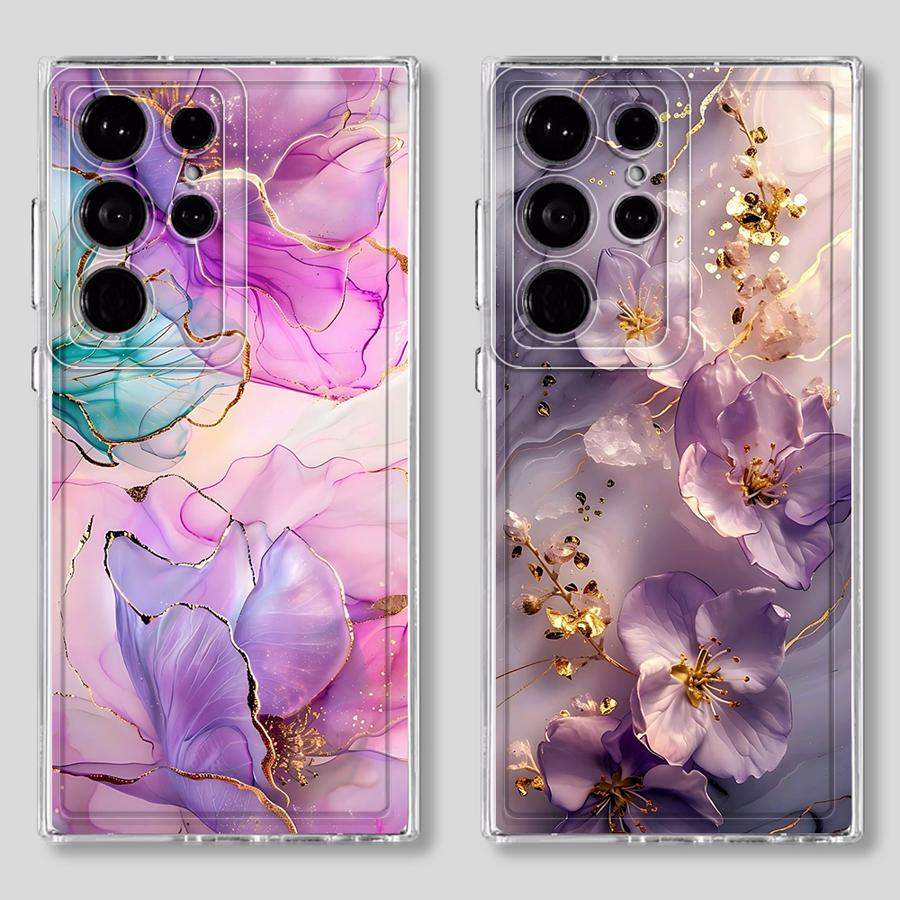 Phone Cover Case for Samsung Galaxy S26 S21 S24 S23 Ultra S22 FE Note 20 Ultra 10 S20 Plus S25 Edge Flower Marble