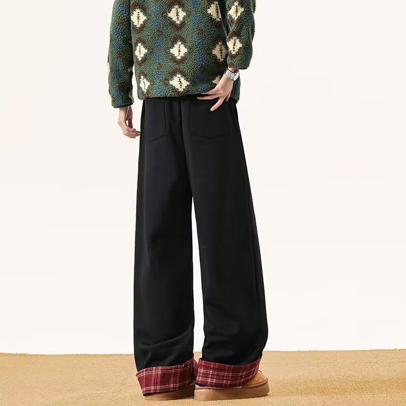 New plaid splicing sweatpants men's and women's thin wide legs loose lazy style design versatile casual trousers