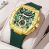 Quartz Watch Fashion Creative Luminous Date Chronograph Analog Display Green Silicone Strap Wrist Watches for Men