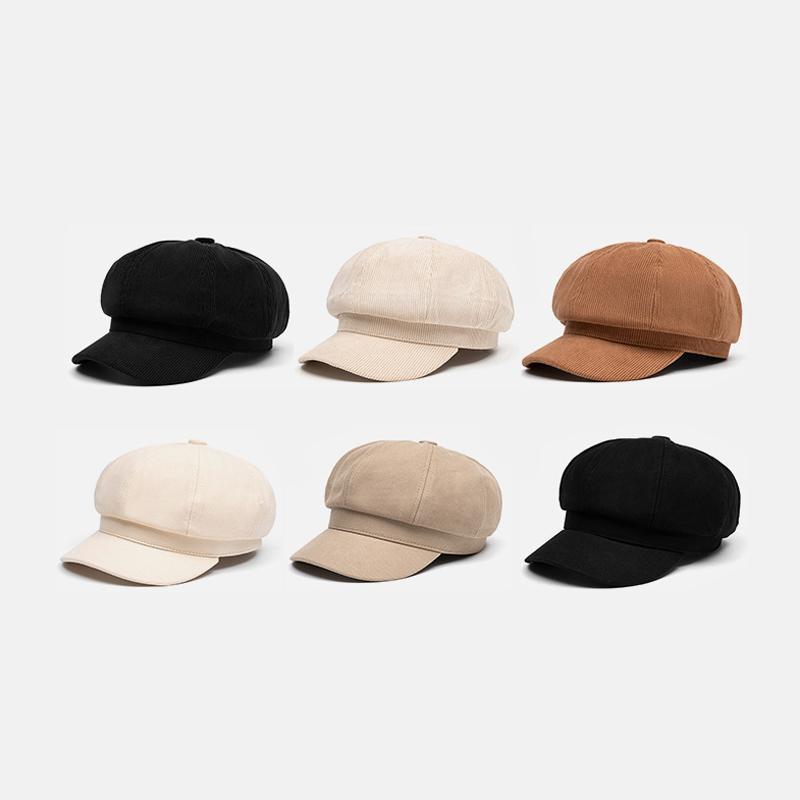 Autumn Winter Octagonal Cap Women Corduroy Cap Painter's Cap Beret