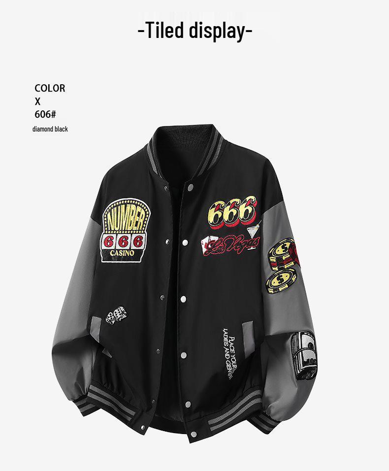 2026 Men's American Retro Digital Embroidery Baseball Jacket - Trendy, Versatile Casual Outerwear