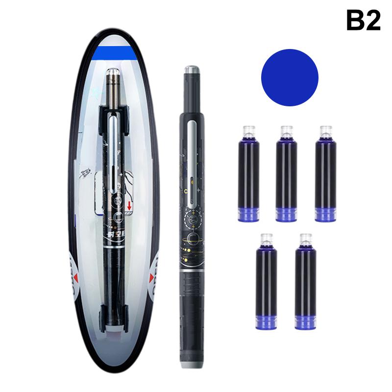 Fountain Pen Retractable Ef Nib Set Blue & Black Ink Smooth Writing Calligraphy Journaling Sketching Pen Office School Supplies