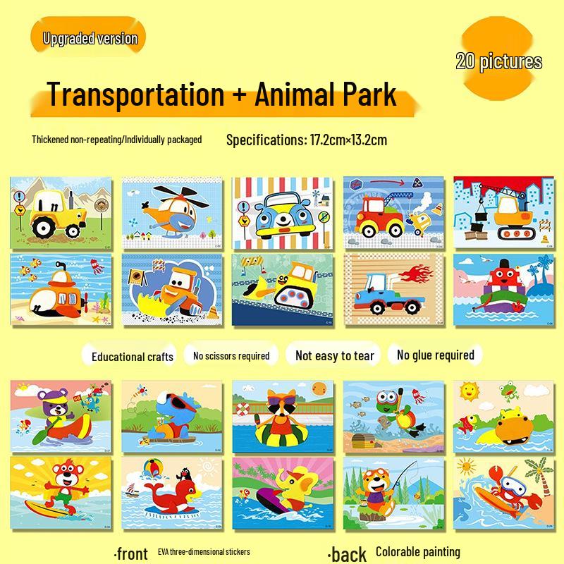 3D Dinosaur Sticker Painting Edu-Toy for Kids - DIY, Self-Adhesive, Cartoon-Themed