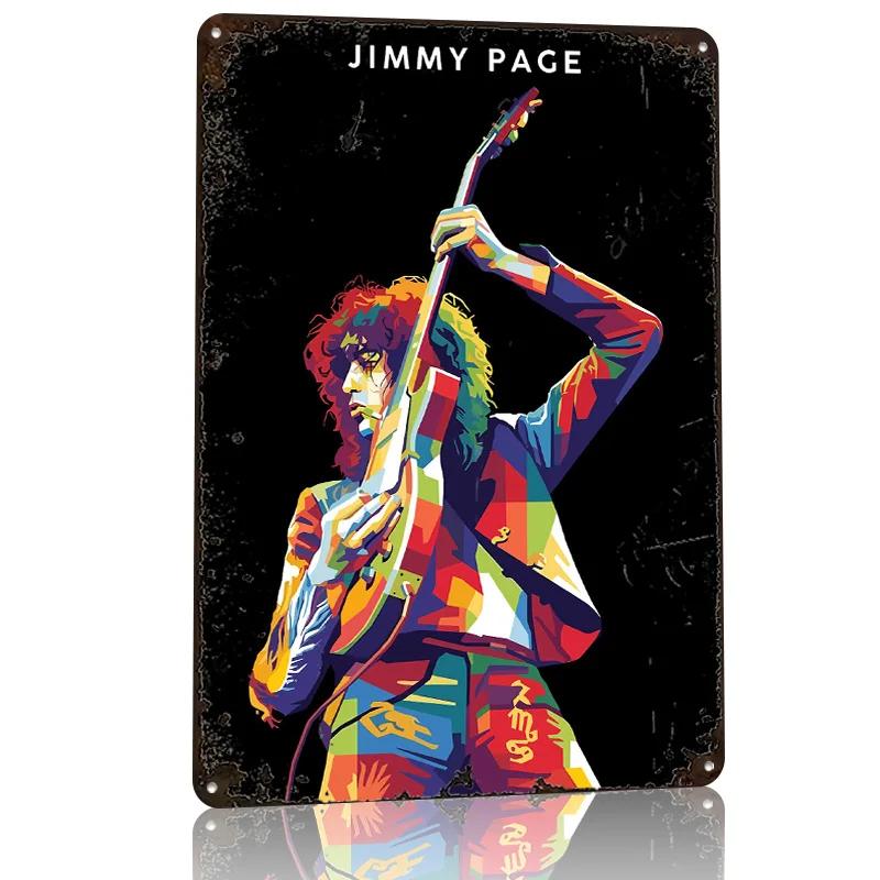 Jimmy Page Pop Art Portrait D Texture Metal Poster Customized Wall Art Tin Sign Gift for Mancave Living Room Decorations House