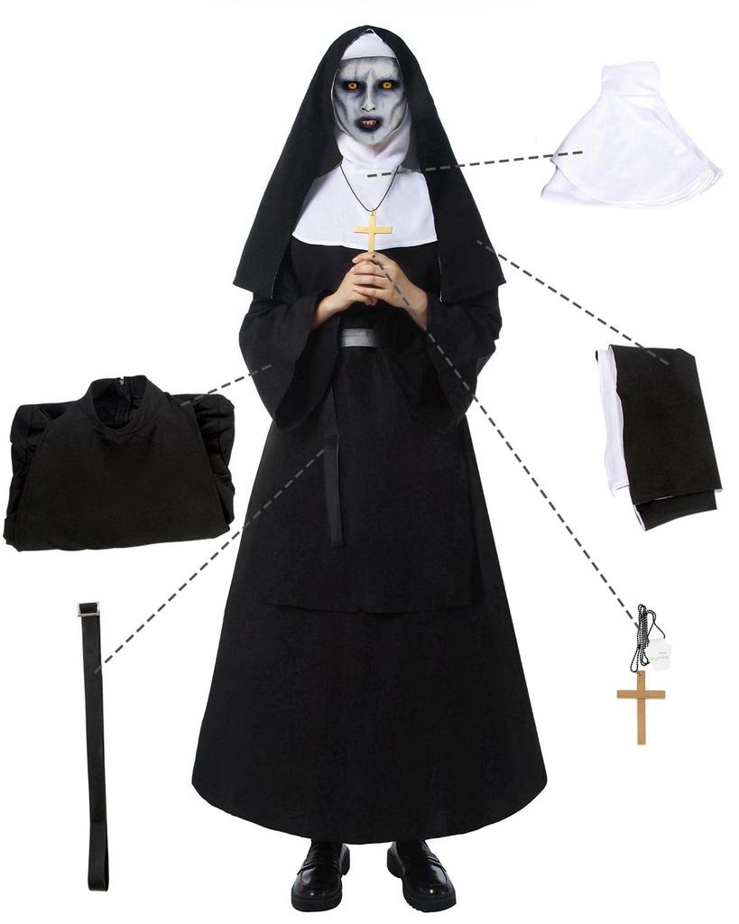 Sister Cosplay with Hood and The Conjuring Sister Adult Nun for Theater and Costumes [Divine Quality] Cross, Costume, Black, Costume, (Black, L)