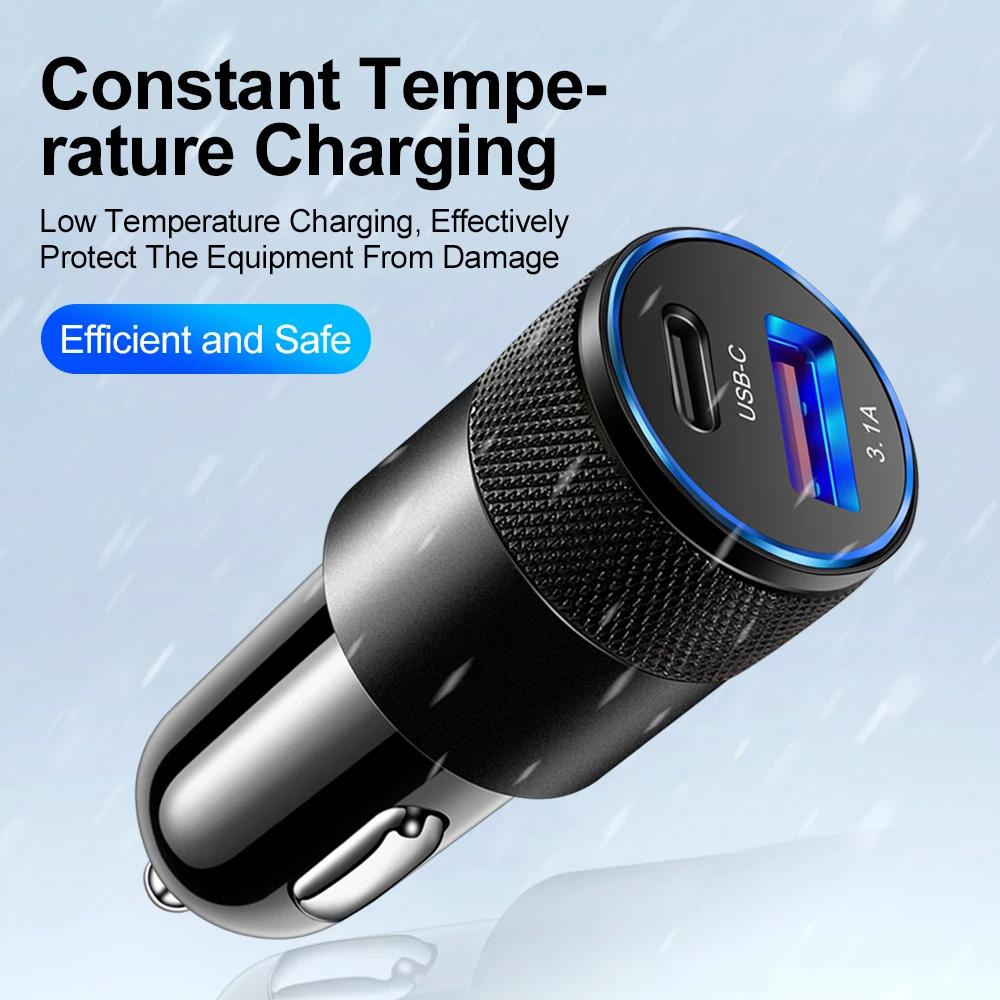 3.1A USB Car Charger Type C Phone Charger Fast Charging For iPhone 16 15 Xiaomi 15 Pro Huawei Samsung S24 Quick Charger In Car