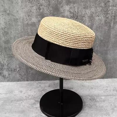 Versatile Raffia Flat-Topped Straw Hat Women'S Summer Vacation Beach Sun Protection Visor