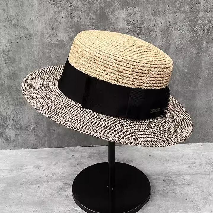 Versatile Raffia Flat-Topped Straw Hat Women'S Summer Vacation Beach Sun Protection Visor
