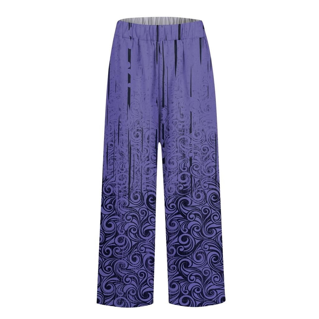 Women's Casual Pants Fashionable Printing Pockets Elastic Waist Pants