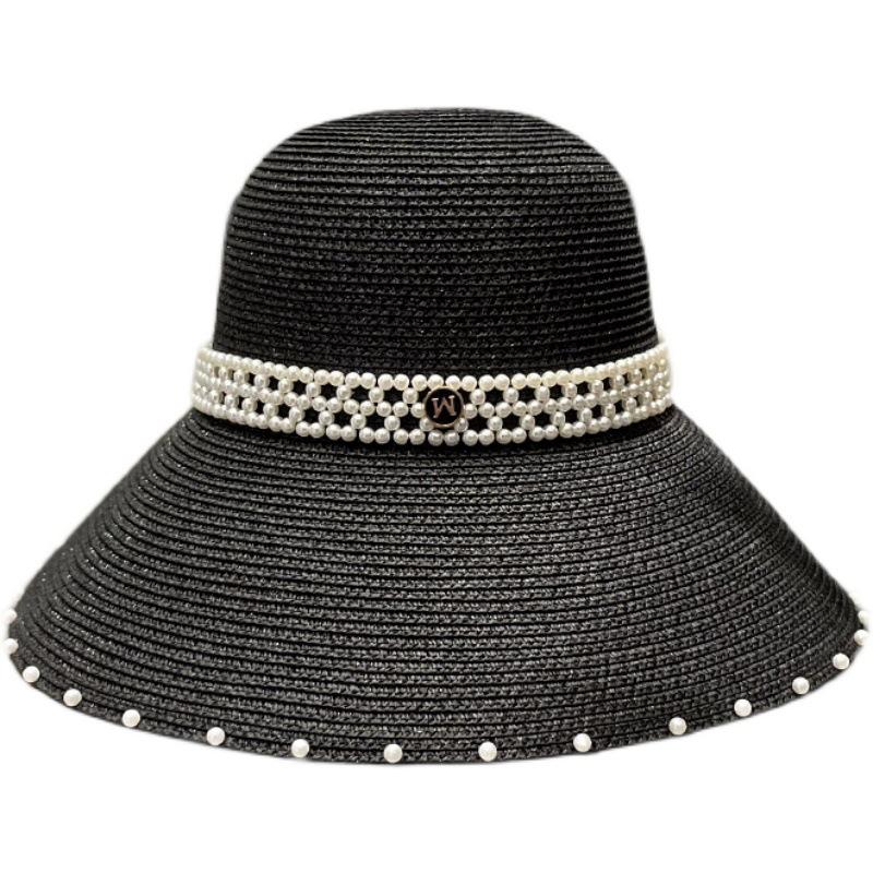 Ins Big Eaves Pearl Straw Fisherman's Hat Children Spring and Summer Seaside Beach Versatile Sunshade Straw Hat