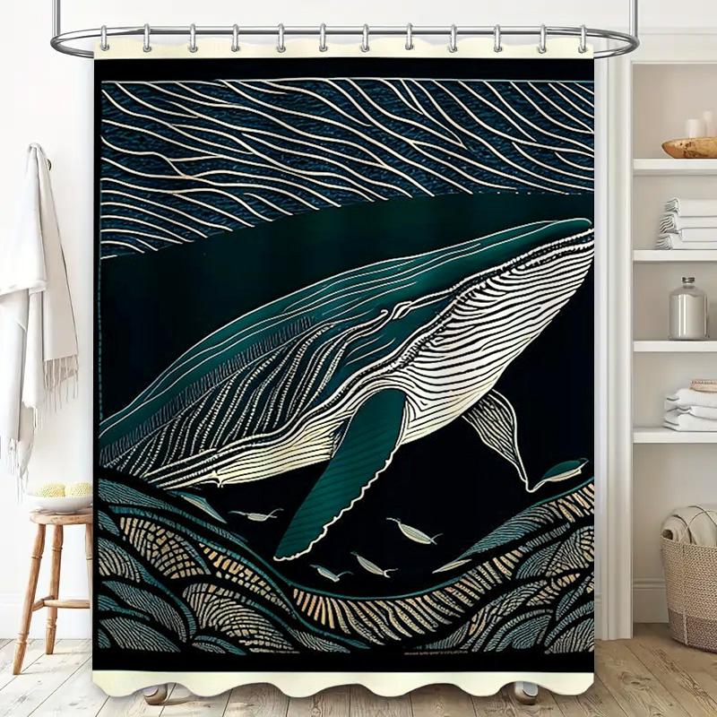 Luxury Whale Bath Mat Shower Curtain Set Decorative Waterproof Modern Printing Home Decoration Bathroom Accessories