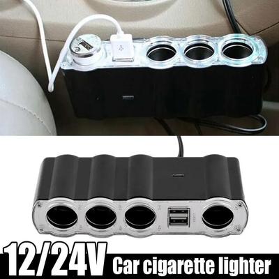 12/24V 4 Port Multi Socket Car Charger Vehicle Auto Car Cigarette Lighter Socket Splitter & Dual USB Ports Plug Adapter