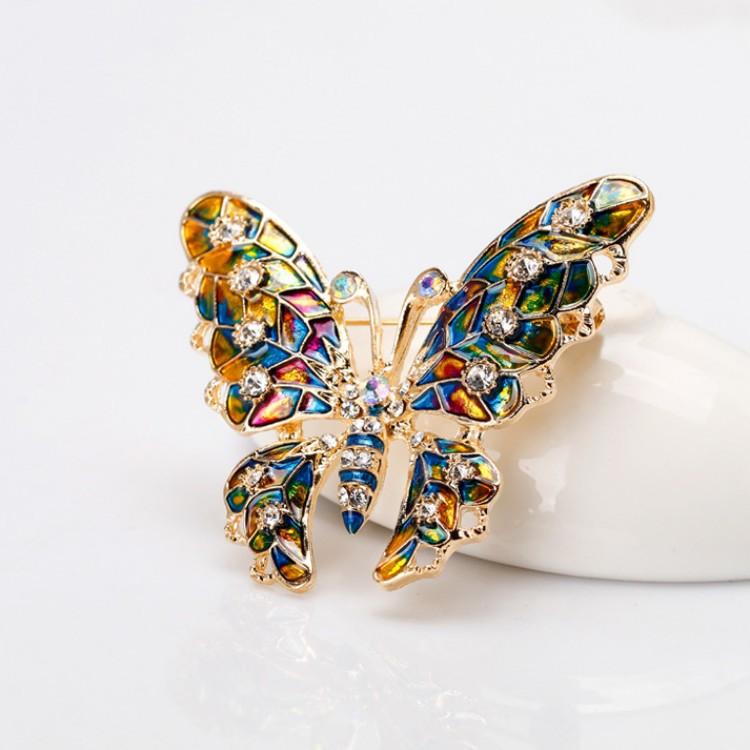 Colorful Drip Butterfly Brooch With Diamonds Animal Pin Elegant Commuter Fashion Brooch Badge Accessories