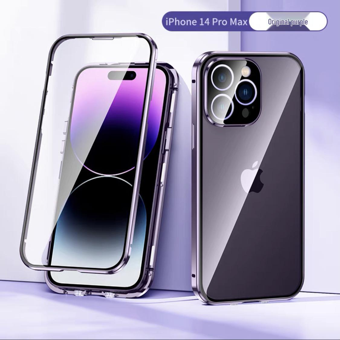 

Защитный чехол с металлическим каркасом и двусторонним стеклом для iPhone 16 Pro Max iPhone 11 Pro Max фиолетовый