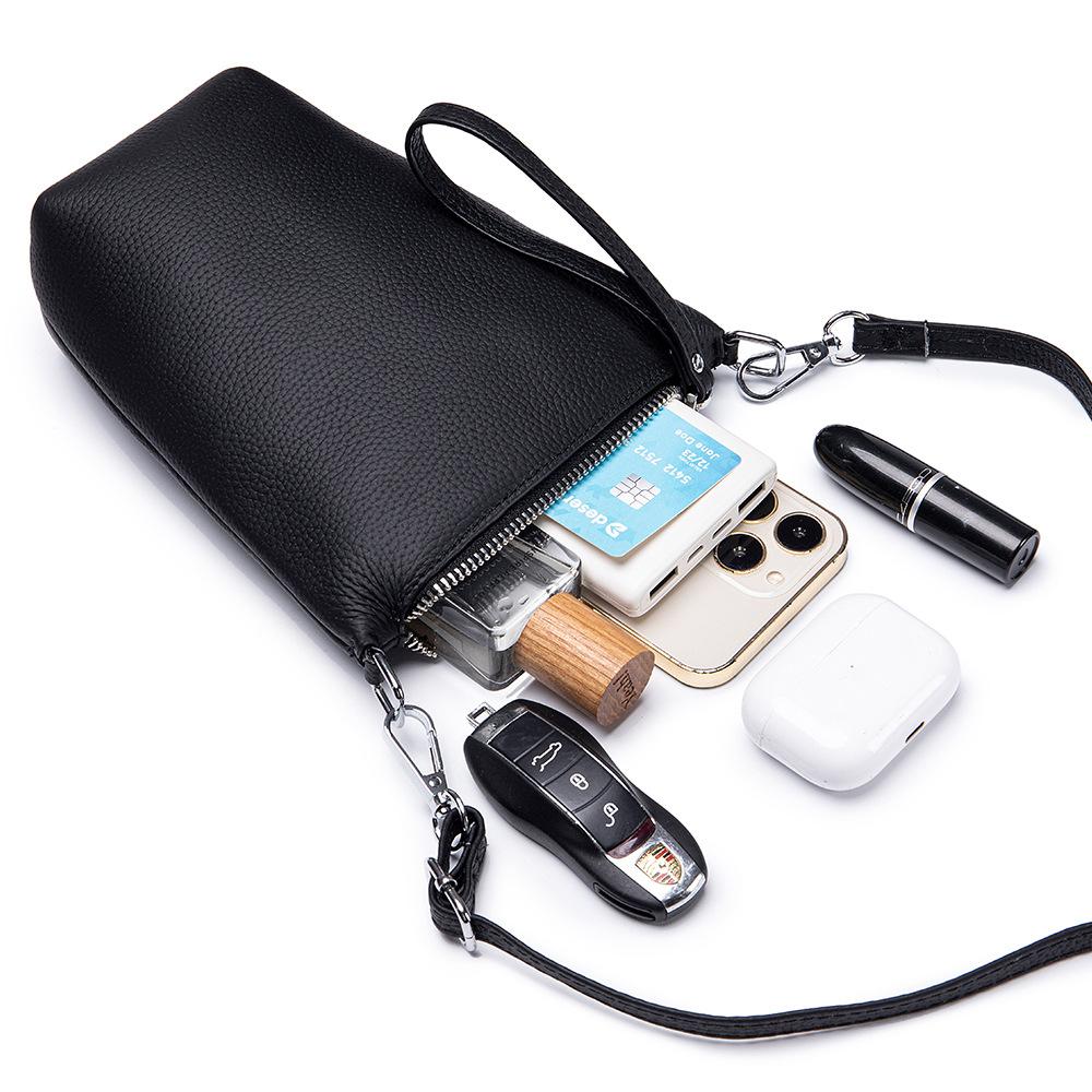 Stylish and Simple One-shoulder Messenger Bag, First-layer Cowhide Casual Mobile Phone Bag, Women's Mini Bucket Bag, Textured Women's Bag