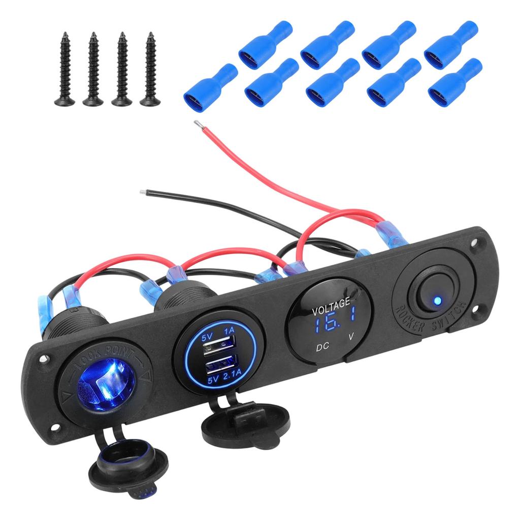 Universal 12V Electrical Outlet Panel Having LED Power Indicator For Marine Automotive Applications