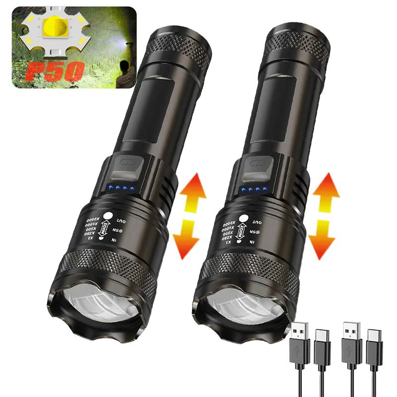 XHP50 LED Ultra Bright Flashlight Tactical Zoom Torch Light Built-in 2000MaH  USB Rechargeable Waterproof Lamp Portable Lantern