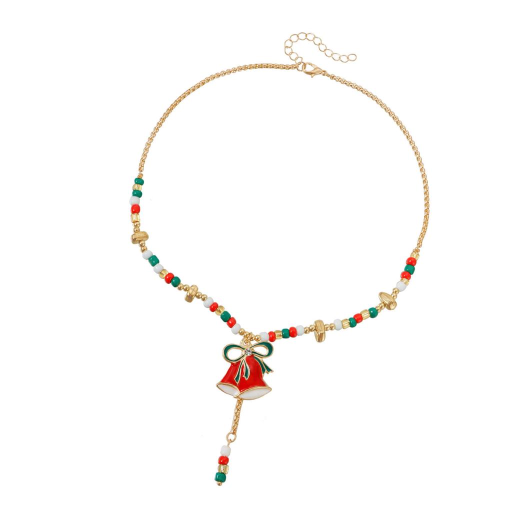 Cartoon Bell Charm Beaded Necklace Festive Holiday Jewelry With Adjustable Length For Daily Wear Party