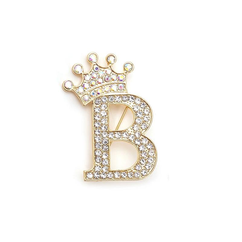 1 Pièce Broches pour Femmes & Hommes Broche Initiale Épingle de Col Strass Cristal Mode A-Z Ton Doré Épingle Corsage