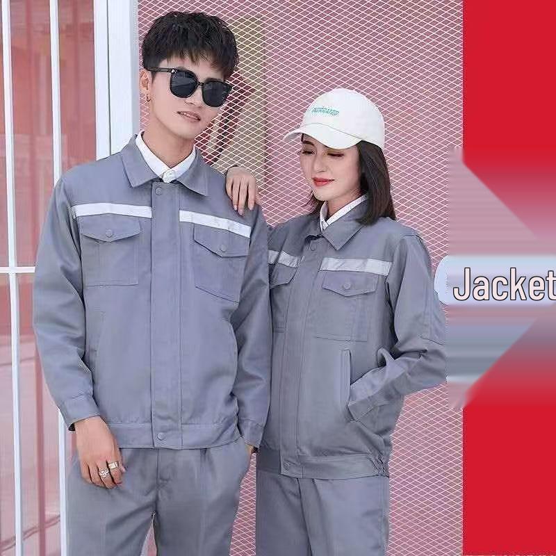 Men's Durable Workwear Set with Reflective Strips - Long Sleeve, Stain-Resistant, Labor Protection, and Professional Uniform for Spring and Autumn.