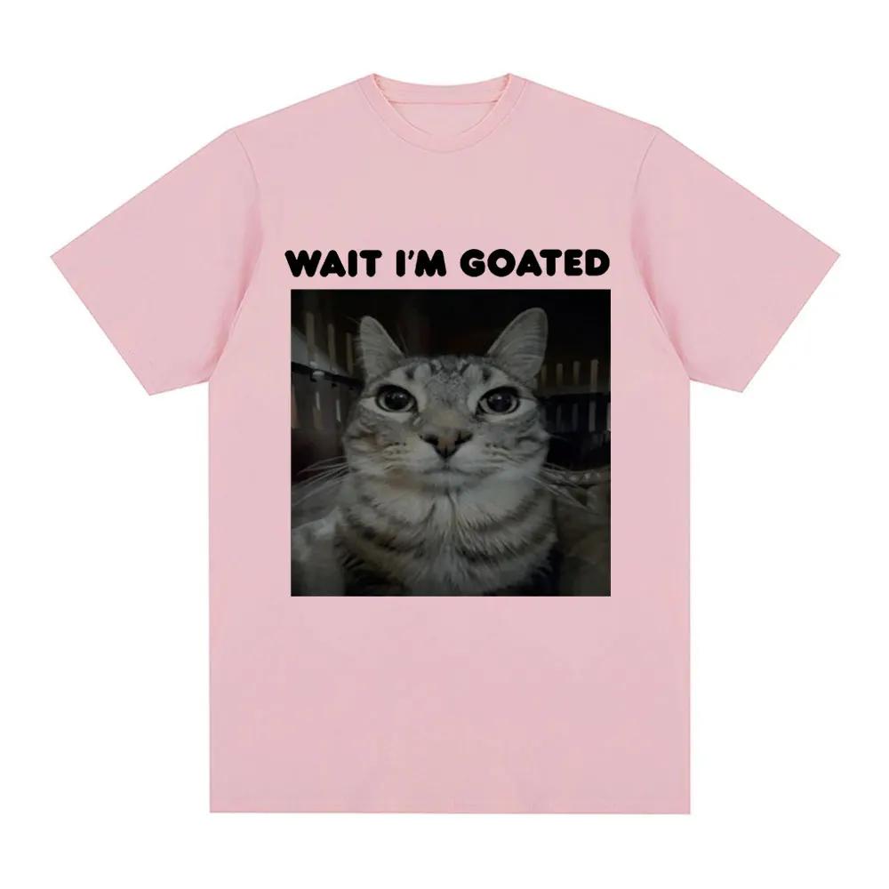 Wait I'm Goated Funny Meme Cat T-shirt Mens Women Clothing Casual Oversized T-shirts Hip Hop Vintage T Shirts Streetwear