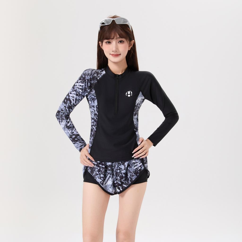 Long Sleeve Split Swimsuit Women's Sunscreen Sports Style Ins Conservative Flat Angle Surfing Seaside Vacation Swimsuit