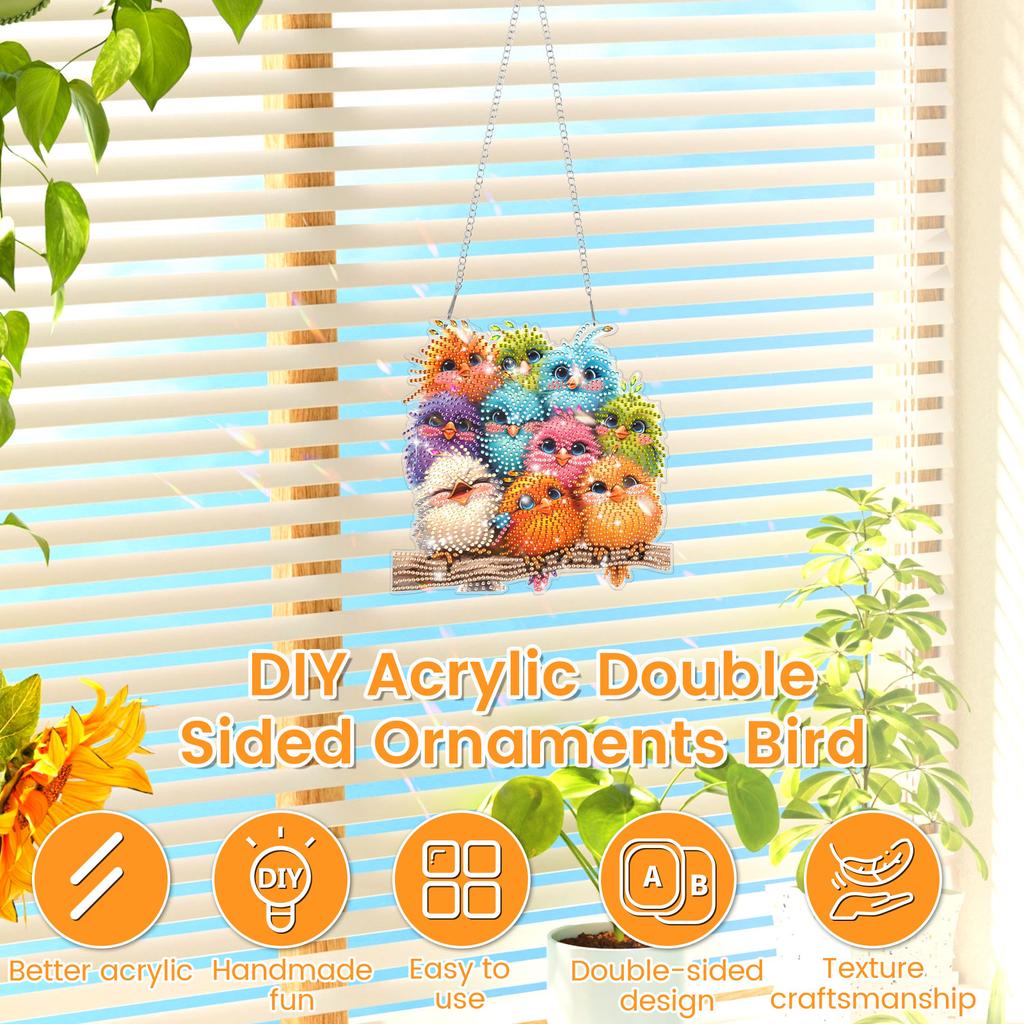 Diamond Art Birdie Pendent DIY Diamond Decorative Painting Acrylic Painting Window Pendant DIY Diamond Art Pendants Kit for Home