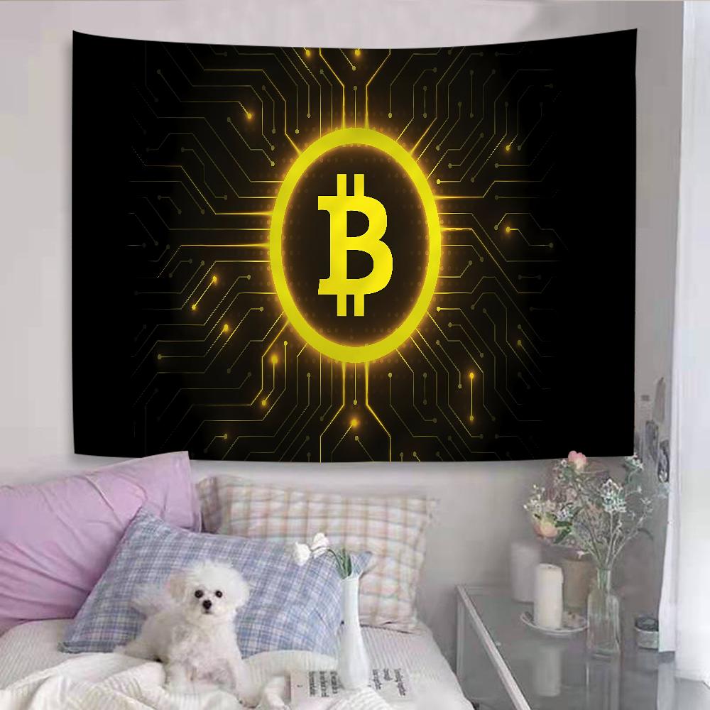 Virtual Currency Bitcoin Colorful Tapestry Wall Hanging Hippie Flower Wall Carpets Dorm Decor Wall Art Decor