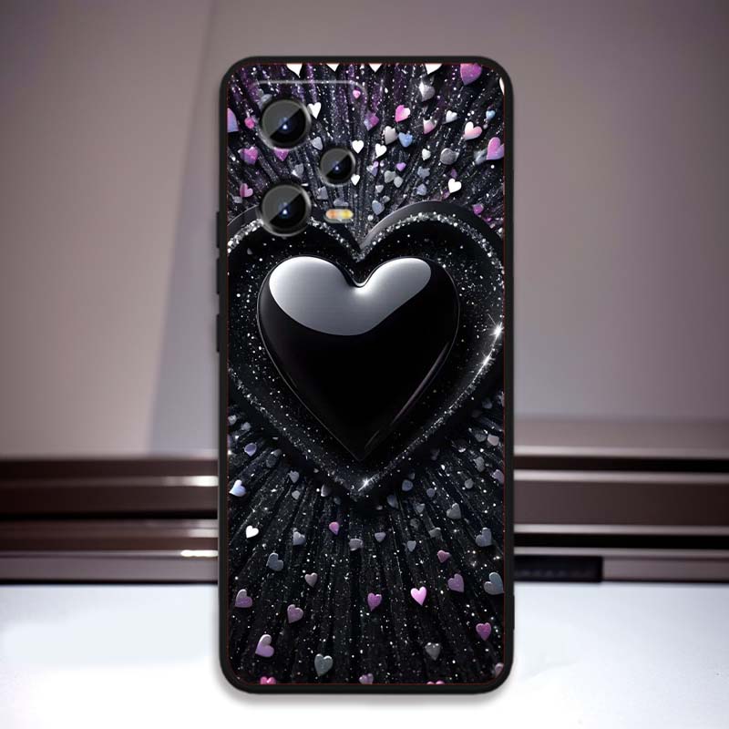 Luxurious Love Design Art Phone Case For Xiaomi Redmi Note 15 14 13 12 12S 11E 11 11S Pro Plus 4G 5G Black Soft TPU