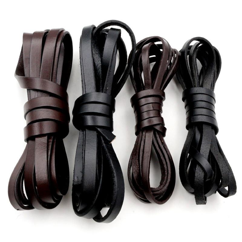 2m/lot 2/3/4/5/6/8mm Genuine Cow Leather Flat Strand Thong Cord DIY Bracelet Findings Rope String For Jewelry Making Accessories