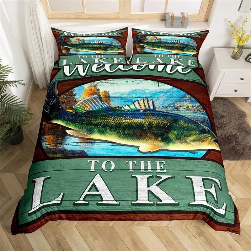 Fishing Soft Duvet Cover Set Twin King For Young Boys Men Rustic Fisherman Warm Comforter Cover Microfiber Wild Cabin Fishing Theme Beding Set