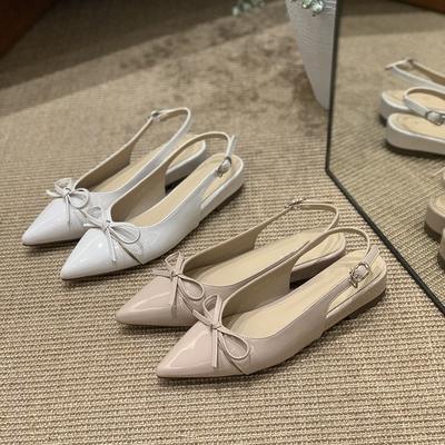 Low Heel Bow Gentle Bag Head Sandals Fairy Shoes Fairy Pointed Head with Skirt Single Shoes